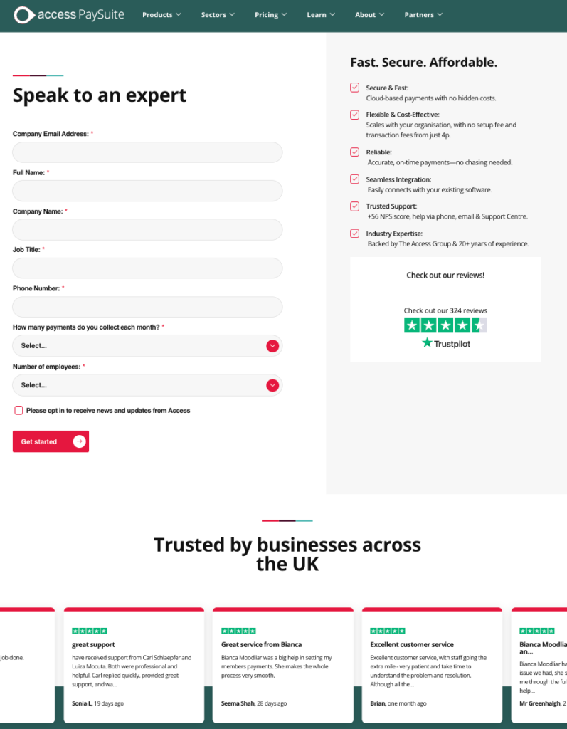 Access Paysuite Contact form